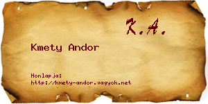 Kmety Andor névjegykártya